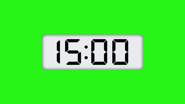 20 seconds digital timer animation isolated on green screen background in 4K resolution