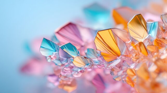 Microscopic photography of crystallization process, sharp geometric crystal structures growing, polarized light colors, abstract science background