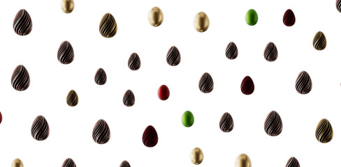Decorative Easter eggs in various colors and textures arranged on white background, perfect for holiday greetings and f © vegefox.com