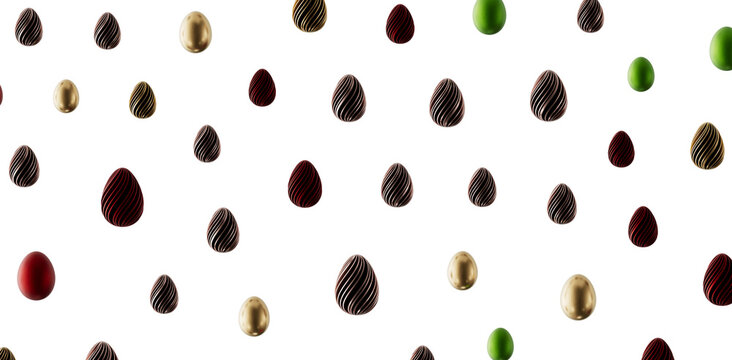 Abstract pattern of various Easter eggs with different colors isolated on white background. Perfect for Easter related