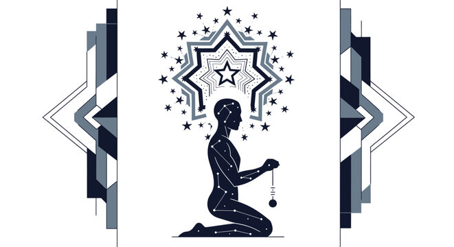 Mystic Figure With Pendulum and Stars, Spiritual Transformation Concept