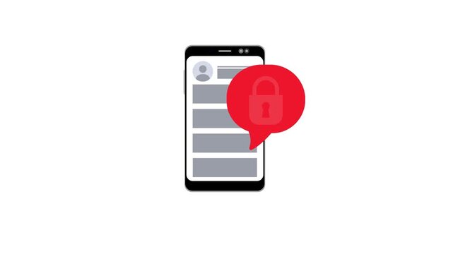 Mobile phone displaying a red padlock icon in a speech bubble, symbolizing message security issues, privacy concerns, or blocked communication and digital safety