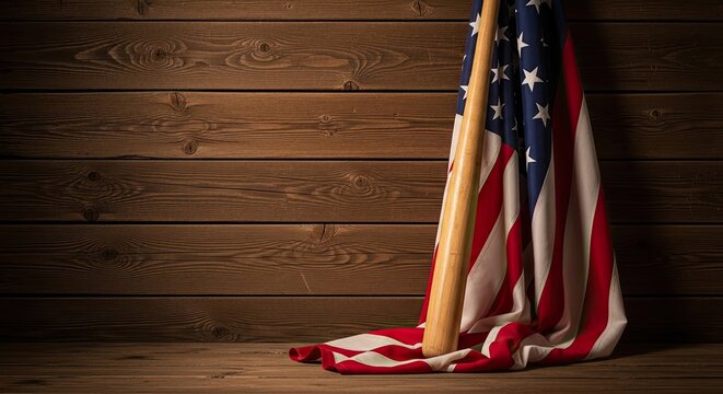 Labour day tribute with faded american flag on wooden background