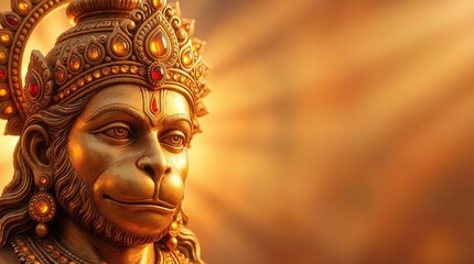 Obraz premium Happy Hanuman Jayanti Traditional Hanuman Face Vector Hindu Devotional Illustration with white background for card, poster, holding design.