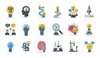Fototapeta premium Innovative light bulb icon, symbolizing creativity and idea, blue color