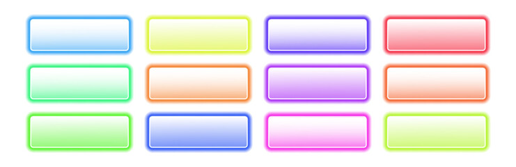 Neon call action button modern icon set Glowing frames sign collection for web design, app, game and interface Vector illustration push button icons