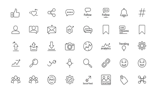 Minimal social media interface icons on white background
