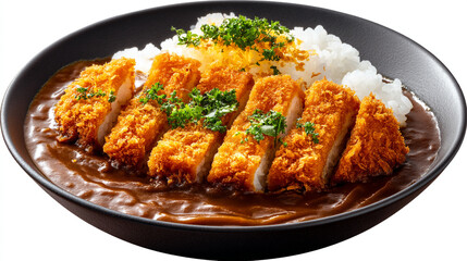 Fototapeta premium A plate of crispy fried chicken with rice and sauce