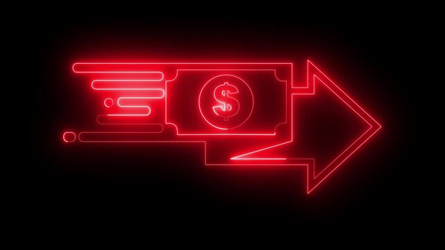 glowing neon fast money transfer icon, quick money transfer icon, fast pay icon isolated on black background. symbolizing quick financial transactions and efficient payment processing. 4k video.