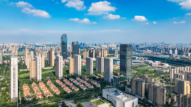 aerial view of downtown Hefei city,China