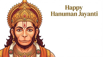 Fototapeta premium Happy Hanuman Jayanti Traditional Hanuman Face Vector Hindu Devotional Illustration with white background for card, poster, holding design.