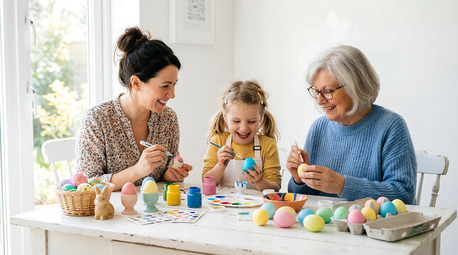 Multi generational family easter egg decorating activity spring celebration