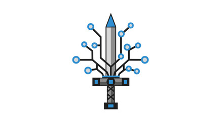 Fototapeta premium Blue and grey sword with circuits.