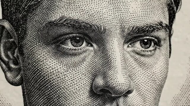 Engraved Portrait Detail: Close-Up of Eyes and Facial Texture