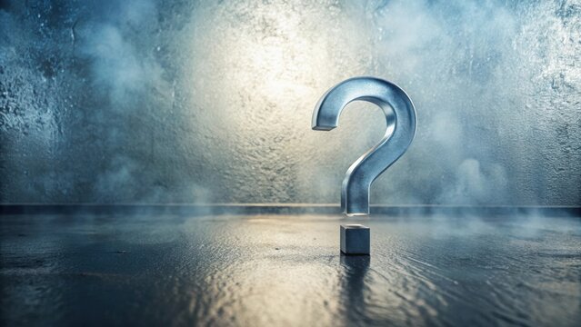 Metallic Question Mark Enigma A Mysterious Symbol of Inquiry on a Dark, Smoky Surface