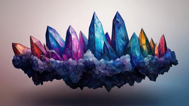 Vibrant Crystal Formation with Ethereal Glow and Colorful Hues