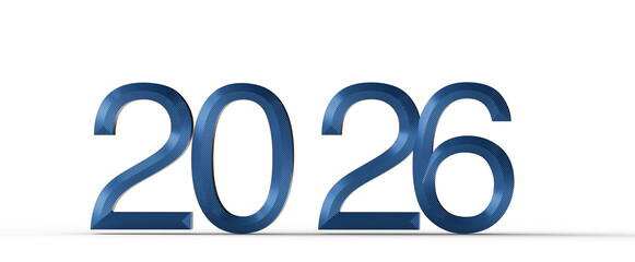 Stylish 2026 year typography with blue textured numbers isolated on white background. Perfect for new year greetings and © vegefox.com