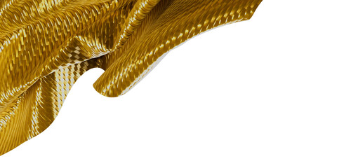 Close-up of elegant gold textile flowing against a white background, perfect for adding luxury and...