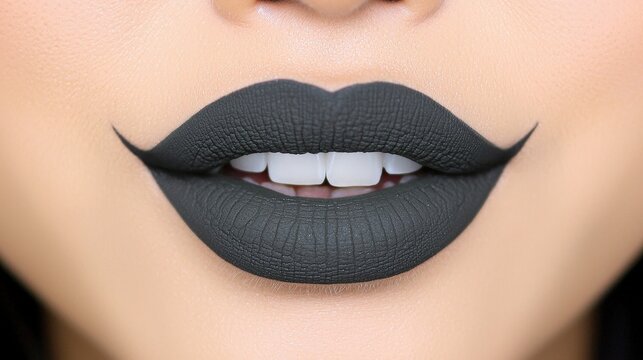 Elegant Matte Black Lip Makeup with Artistic Contouring Design