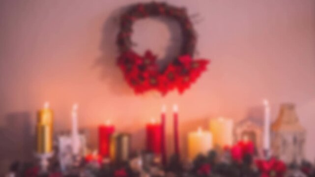 Animation of red pattern over christmas decorations
