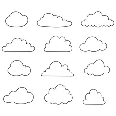 Fototapeta premium Hand-drawn doodle set of clouds on a white background.