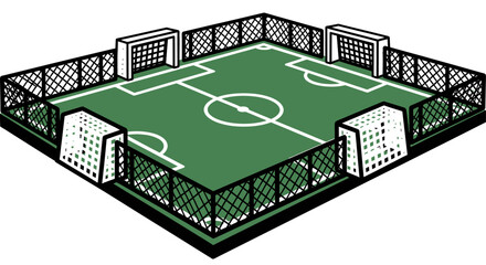 Green Miniature Football Soccer Field with Goals and Fences, isolated white background © Ahmat