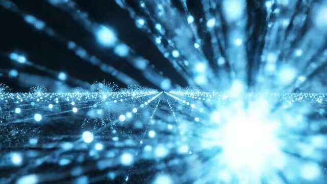 Glowing blue fiber optic network connections representing futuristic communication technology and data transfer