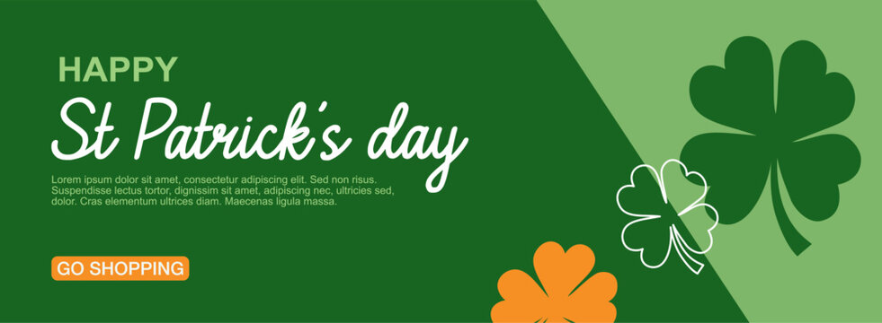Souhaitez une joyeuse fete de la Saint-Patrick avec cette jolie banni&egrave;re pour une newsletter ou un site web. Un fond vert bicolore avec des tr&egrave;fle &agrave; 4 feuilles pour porter chance