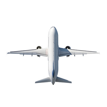 Top view of white airplane on transparent background, modern jetliner ready for flight