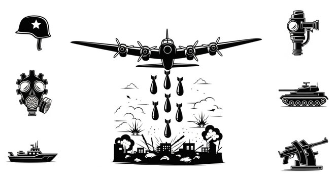 World War II military aircraft dropping bombs on enemy targets.