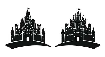 Two detailed castle illustrations presented as a striking black silhouette © MDEmon