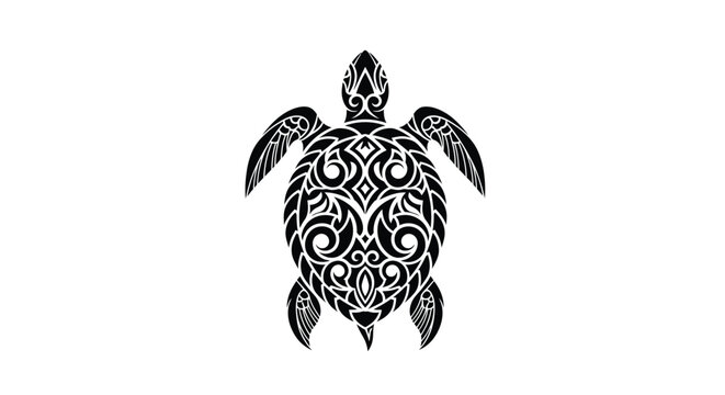 Intricate black turtle design with detailed patterns a striking silhouette