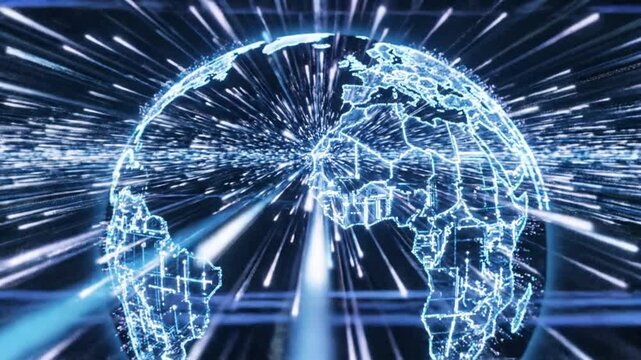 Glowing blue futuristic global network representing digital connectivity and technological innovation for business communication and presentation