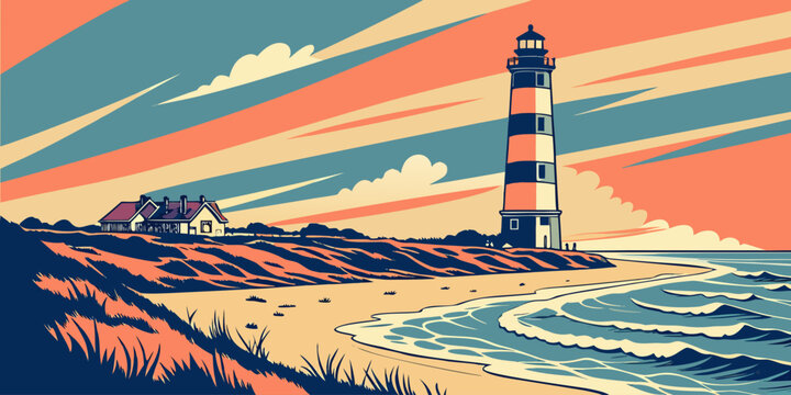 USA, US, U.S, United States - Outer Banks lighthouse ocean sunrise panorama wild Atlantic coast scenery
