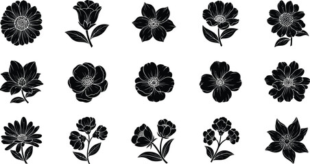 Black floral silhouettes on white background flowers 1 © Graphic Shops