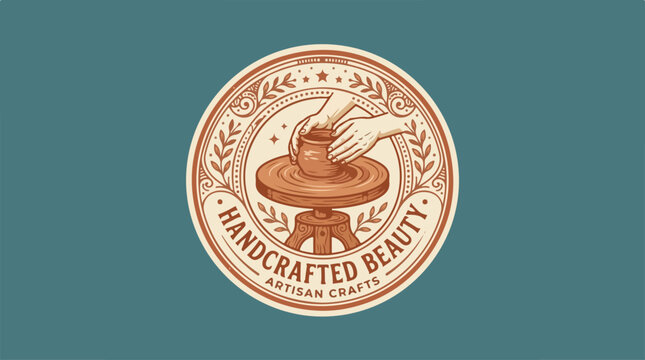Artisan pottery logo featuring hands shaping clay on a wheel.
