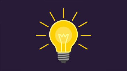 Bright yellow light bulb radiating energy and illumination on dark background.