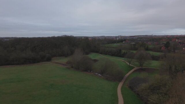 Park Landscape by drone. Twisting Paths of Milton Keynes