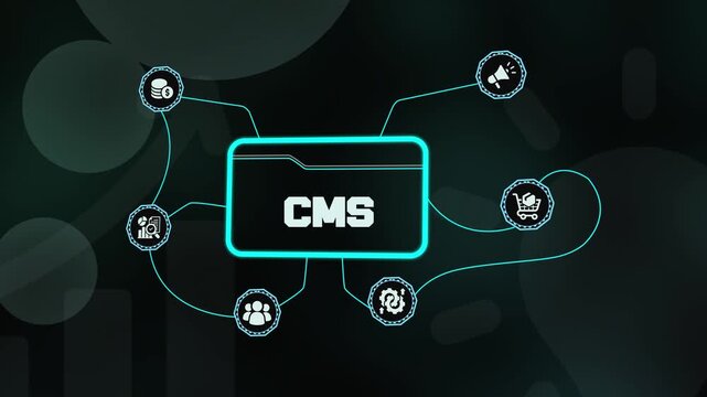 CMS Content Management System icon for digital website administration and online publishing strategy for modern business marketing.