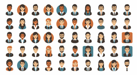 Obraz premium Large collection of diverse flat design male and female user avatars in various ethnicities and professions, representing a global community, isolated white background.