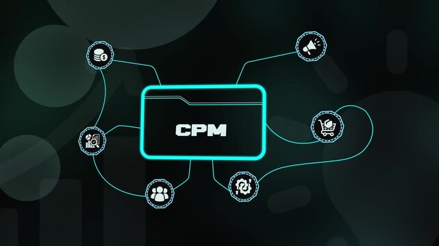 Corporate Performance Management CPM icon for tracking business goals and financial strategy optimization using digital management tools.
