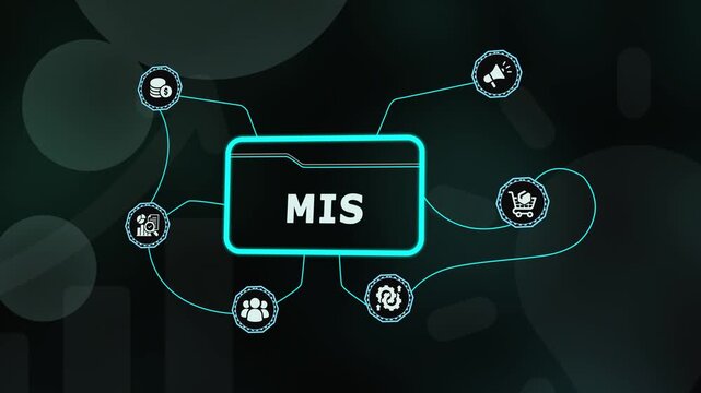 MIS Management Information System digital icon for corporate data analysis and strategic business decision making tools in modern offices