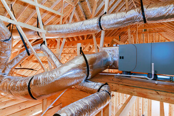 Fototapeta na wymiar Ductwork ventilation system installed in new construction building
