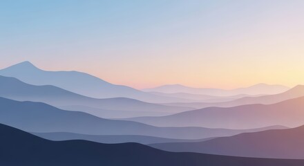 Obraz premium Misty Mountain Layers at Sunrise: Serene Blue and Orange Hues