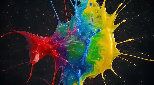 Dynamic Explosion of Vibrant Rainbow Paint Against a Dark and Contrasting Backdrop