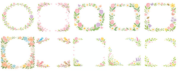 Spring theme frame vector. Vector, flat, illustration, minimalist, icon, icon set © Dan