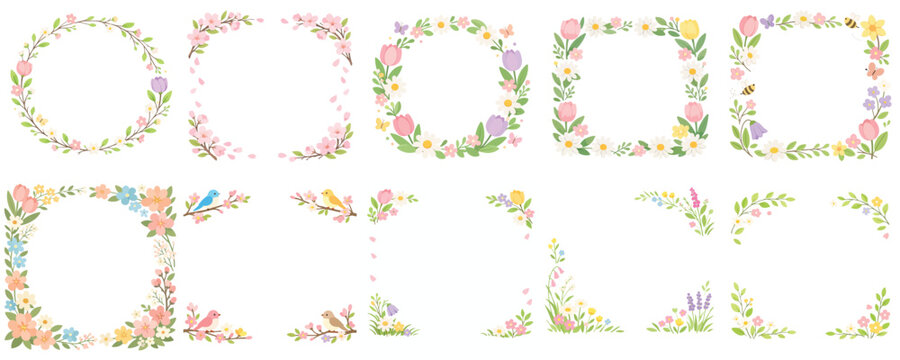 Spring theme frame vector. Vector, flat, illustration, minimalist, icon, icon set