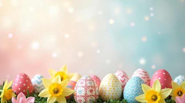 Colorful Easter eggs on easter theme background. Creative design. 3d rendering