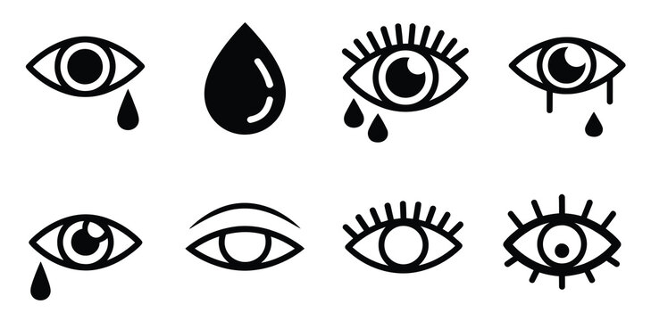 Crying eye vector set, showcasing multiple stylized eye illustrations with tears, perfect for emotional, artistic, and expressive design concepts.