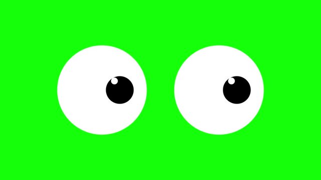Cartoon eyes sign animation on green screen, sneer eye blinking moving sideways animated, Eye 2d Animation with alpha channel.